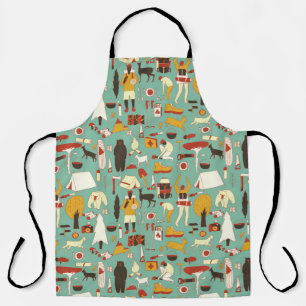 Hand-drawn camping, retro seamless pattern. apron