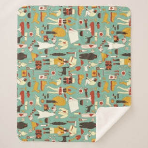 Hand-drawn camping, retro seamless pattern. sherpa blanket