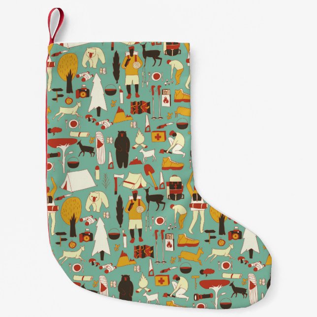 Hand-drawn camping, retro seamless pattern. small christmas stocking (Front)