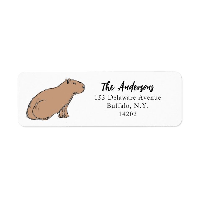 Hand-Drawn Capybara Cute Animal Return Address  (Front)