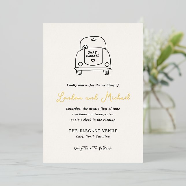 Hand Drawn Car Doodle Modern Wedding (Standing Front)