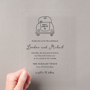 Hand Drawn Car Doodle Modern Wedding Acrylic Invitations