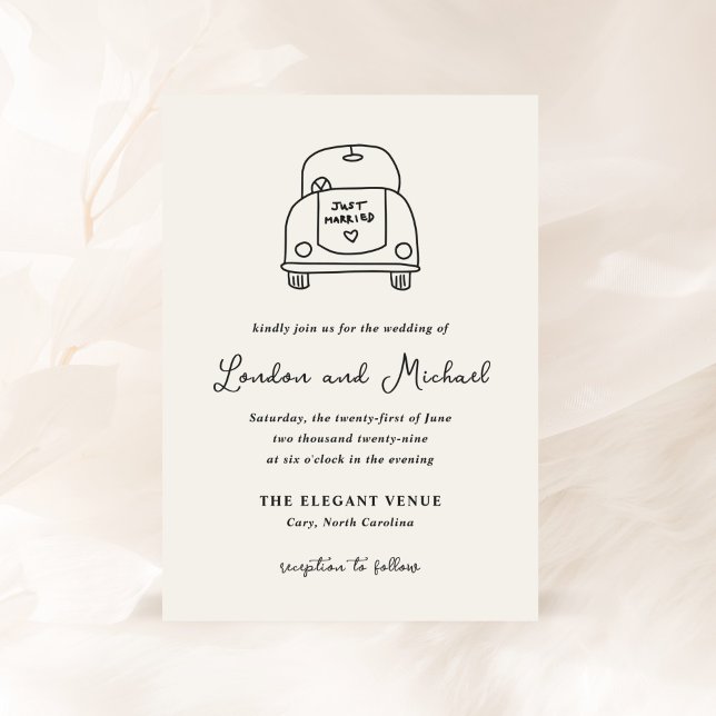 Hand Drawn Car Doodle Modern Wedding Invitation (Creator Uploaded)