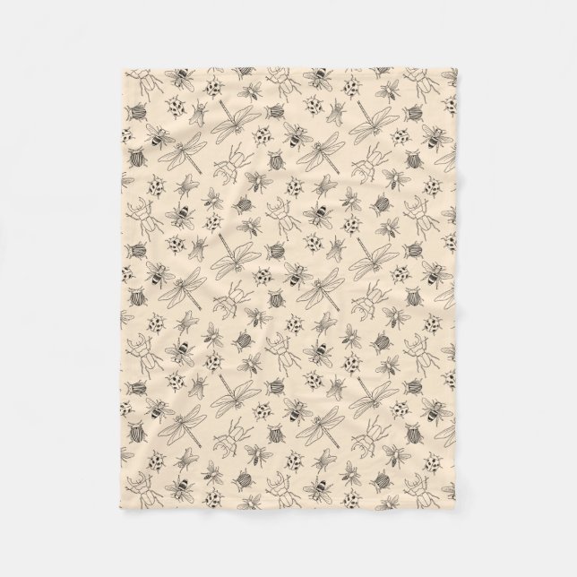 Hand-Drawn Cartoon Insects Pattern Throw Blanket (Front)