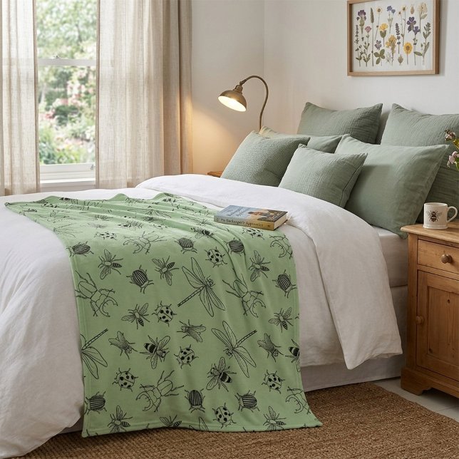 Hand-Drawn Cartoon Insects Pattern Throw Blanket (Creator Uploaded)