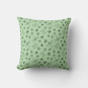 Hand-Drawn Cartoon Insects Pattern Throw Pillow