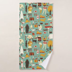hand drawn cartoon seamless camping pattern. Picni Bath Towel