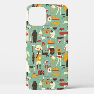 hand drawn cartoon seamless camping pattern. Picni iPhone 12 Case