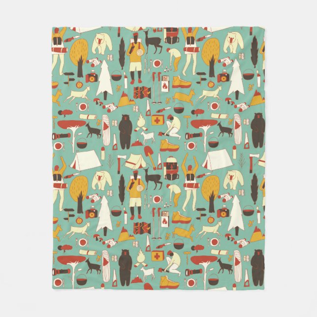 hand drawn cartoon seamless camping pattern. Picni Fleece Blanket (Front)