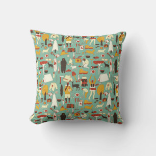 hand drawn cartoon seamless camping pattern. Picni Throw Pillow