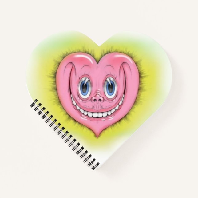 Hand Drawn Cartoon Smiling Cute Pink I Heart  Notebook (Front)