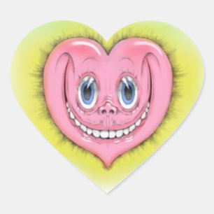 Hand Drawn Cartoon Smiling Cute Pink I Heart Sticker