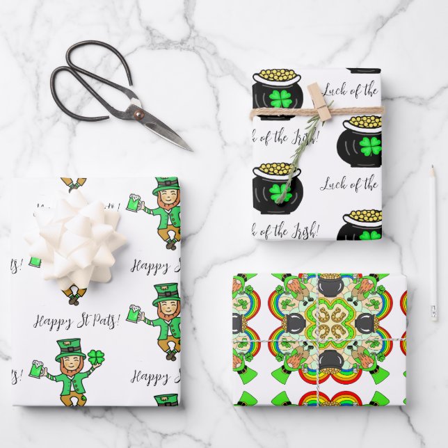 Hand drawn cartoon St Patrick's Day Wrapping Paper Sheet (Front)