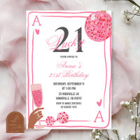 Hand Drawn Casino Pink Lucky 21 birthday