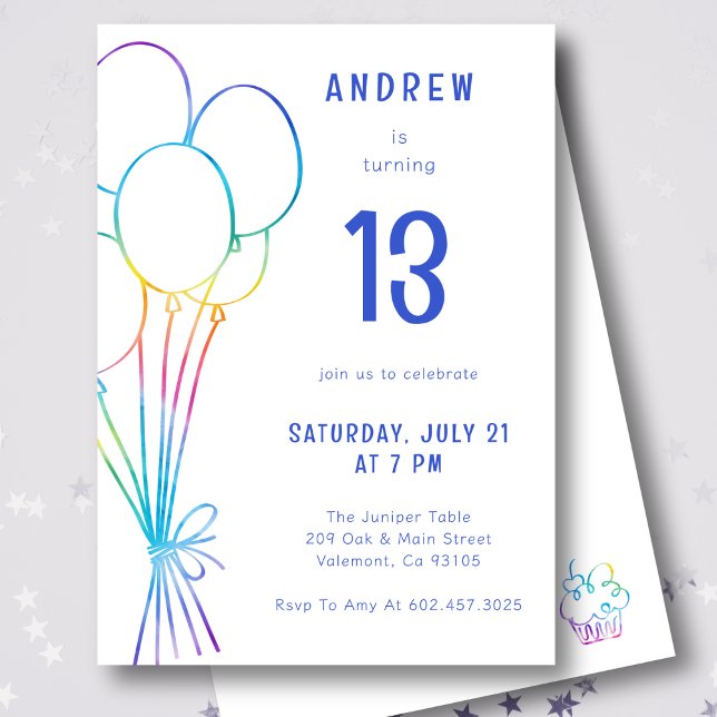 Hand Drawn Casual Birthday Rainbow Balloon Kids  Invitation (Creator Uploaded)