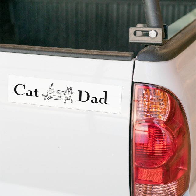 Hand Drawn Cat Typography Cat Dad Fun Bumper Sticker (On Truck)
