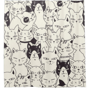 Hand-drawn cats doodle seamless pattern.