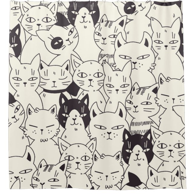 Hand-drawn cats doodle seamless pattern. (Front)