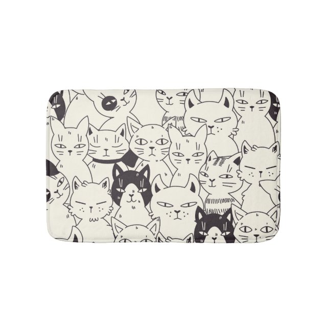 Hand-drawn cats doodle seamless pattern. bath mat (Front)