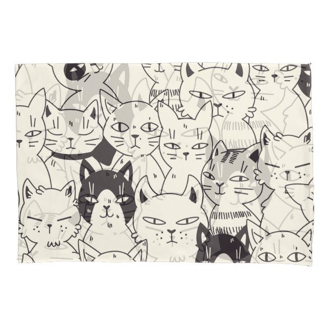 Hand-drawn cats doodle seamless pattern. pillowcase (Front)