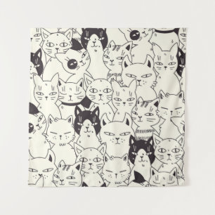 Hand-drawn cats doodle seamless pattern. tapestry
