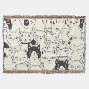 Hand-drawn cats doodle seamless pattern. throw blanket