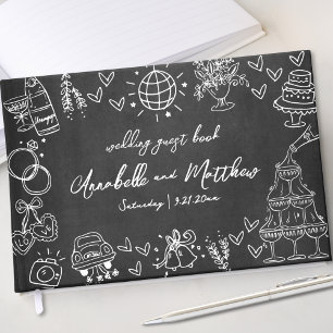 Hand Drawn Chalk Whimsical Wedding Guest Book