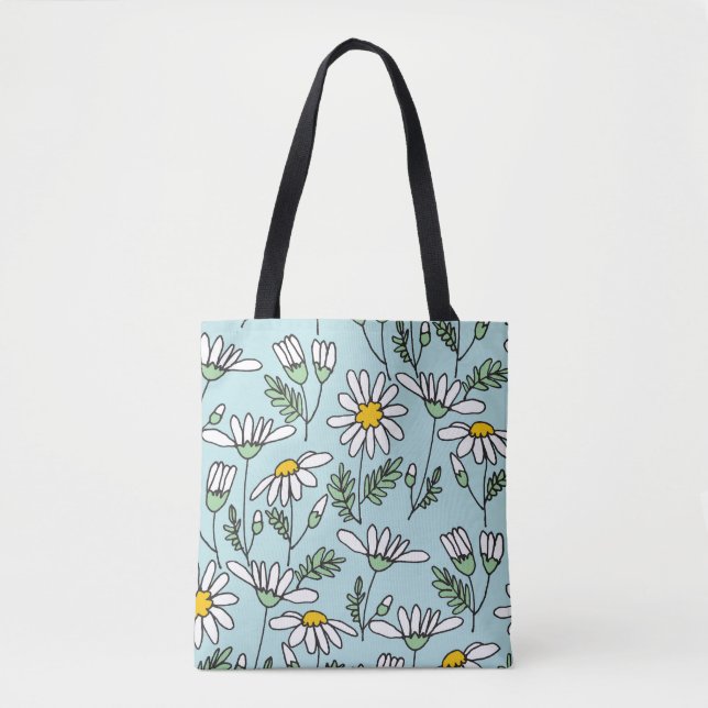 Hand-Drawn Chamomile Pattern. Tote Bag (Front)