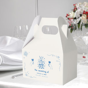 Hand Drawn Champagne French Disco Wedding Favour Favor Box