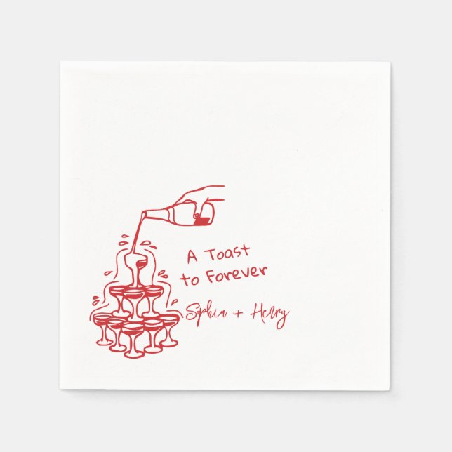Hand Drawn Champagne Glass Tower Wedding Napkin (Front)