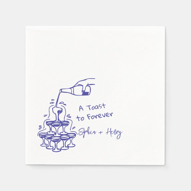 Hand Drawn Champagne Glass Tower Wedding Napkin (Front)