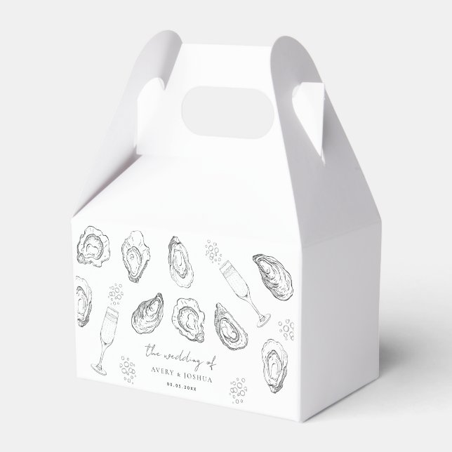 Hand Drawn Champagne & Oysters Roast Wedding Favor Box (Front Side)