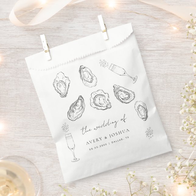 Hand Drawn Champagne & Oysters Roast Wedding Favou Favour Bag (Clipped)