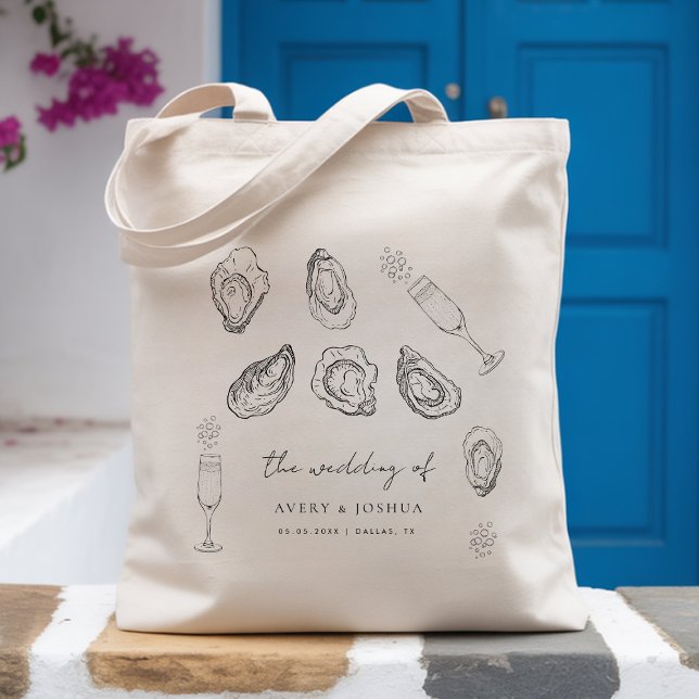 Hand Drawn Champagne & Oysters Roast Wedding Favou Tote Bag (Creator Uploaded)