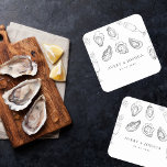 Hand Drawn Champagne & Oysters Roast Wedding Party Square Paper Coaster<br><div class="desc">Celebrate your wedding/engagement with these elegant coasters,  featuring drawn champagne,  oysters and editable details. Easily add your own details by clicking on the "personalize" option.</div>