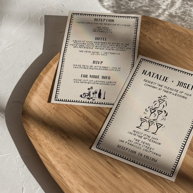 Hand Drawn Champagne Tower All In One Wedding Invitation (Creator Uploaded)