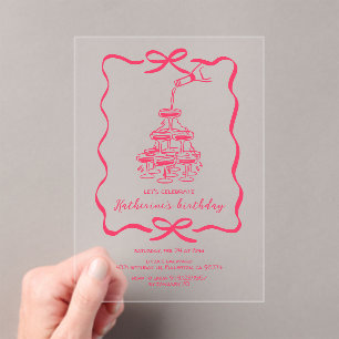 Hand Drawn Champagne Tower Birthday Party Pink  Acrylic Invitations