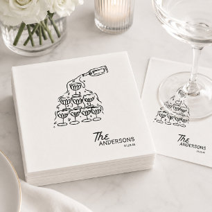 Hand Drawn Champagne Tower Established Wedding Napkin