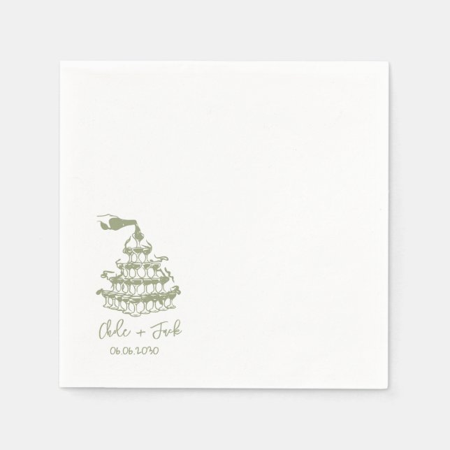 Hand Drawn Champagne Tower Glass Wedding Napkins (Front)