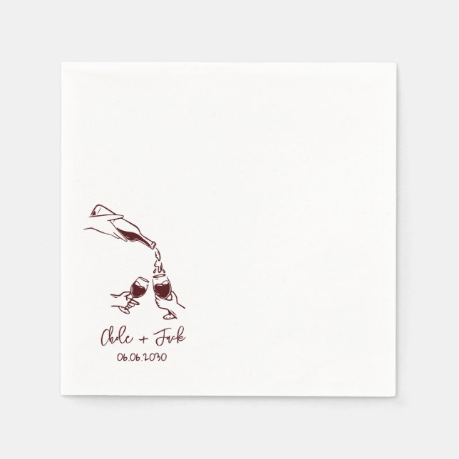 Hand Drawn Champagne Tower Glass Wedding Napkins (Front)