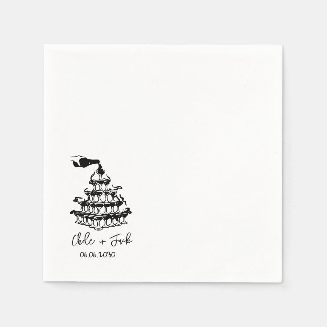 Hand Drawn Champagne Tower Glass Wedding Napkins (Front)
