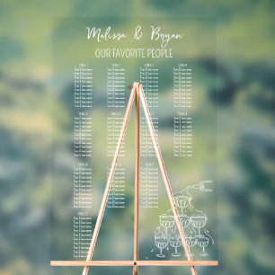 Hand drawn Champagne Tower Wedding seating chart