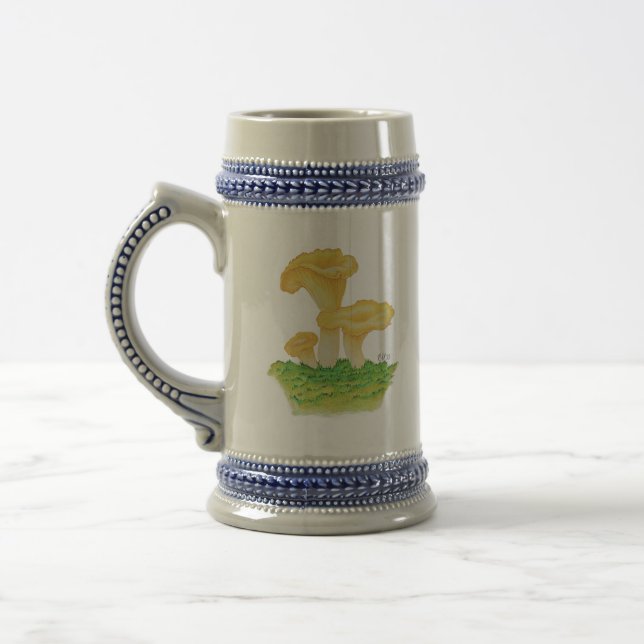 Hand Drawn Chanterelle Mushroom Beer Stein (Left)