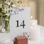 Hand Drawn Charcoal & White Flowers Table Number<br><div class="desc">Elegant floral table cards in black and white with the line art of beautiful flowers and greenery.</div>