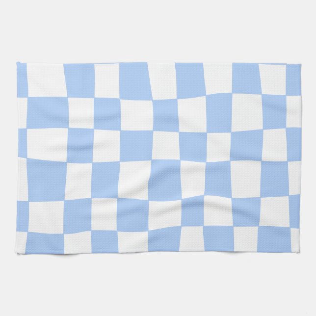 Hand Drawn Checkerboard Pattern (sky blue/white) Kitchen Towel (Horizontal)