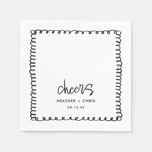 Hand Drawn Cheers Personalized Wedding Napkin (Front)