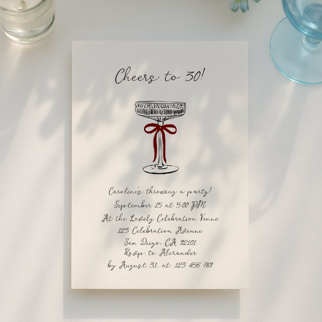 hand drawn cheers to 30, birthday party invitation (Creator Uploaded)