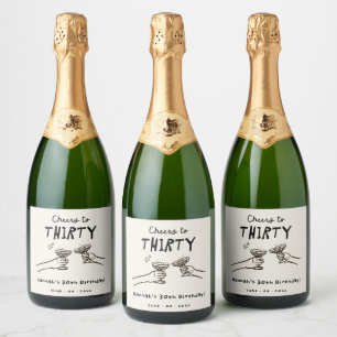 Hand Drawn Cheers to 30 Years Birthday Party Sparkling Wine Label