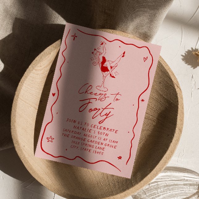 Hand  Drawn Cheers To Forty Quirky 40th Birthday Invitation (Creator Uploaded)