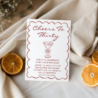 Hand Drawn Cheers to Thirty Martini Birthday Invitation
